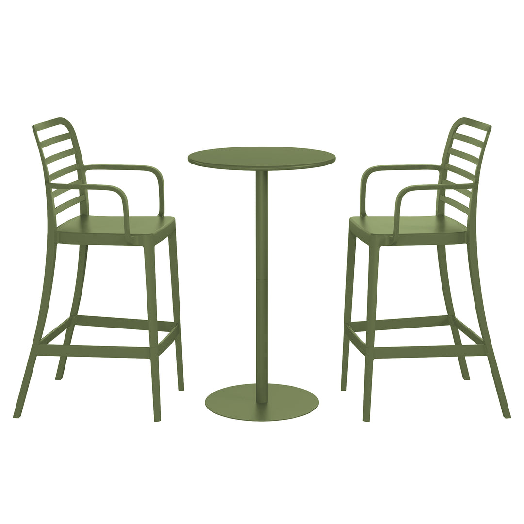 Playa 2-Person Adjustable Round Bar Table with Stackable Bar Stools Dining Set