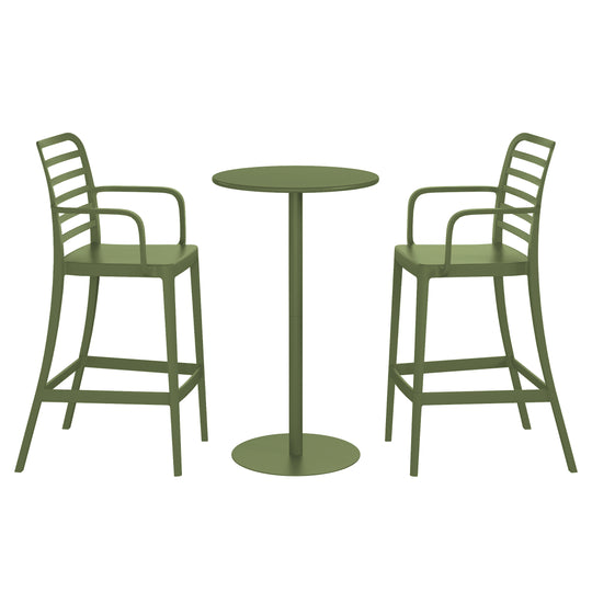 Playa 2-Person Adjustable Round Bar Table with Stackable Bar Stools Dining Set