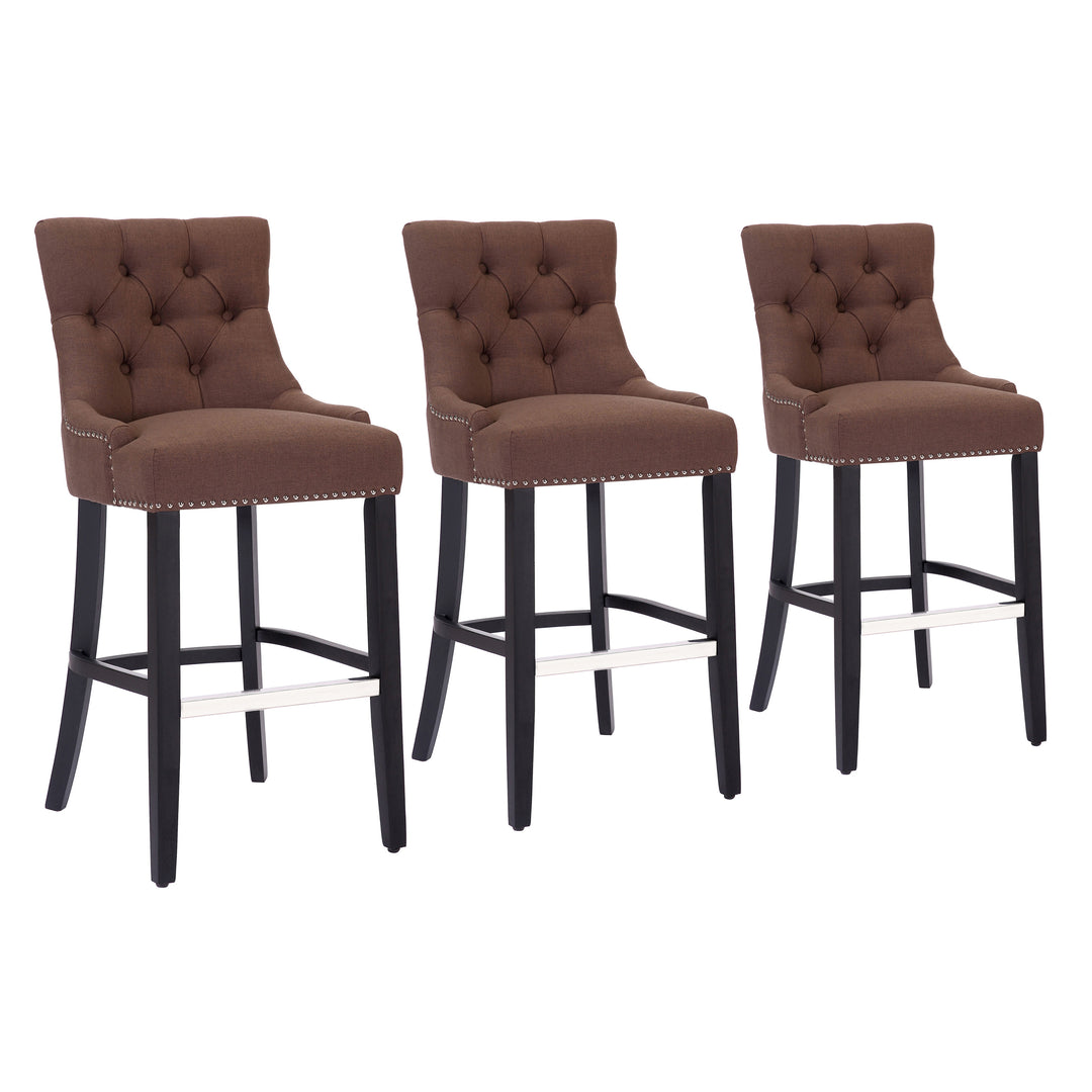 Hayes 29" Upholstered Tufted Wood Bar Stool (Set of 3), Black