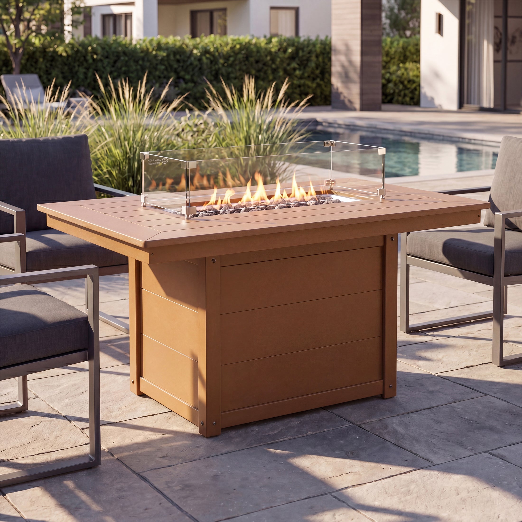 Helios 46" Modern Outdoor 55,000 BTU Patio Gas Propane Rectangle Deck Fire Pit Table