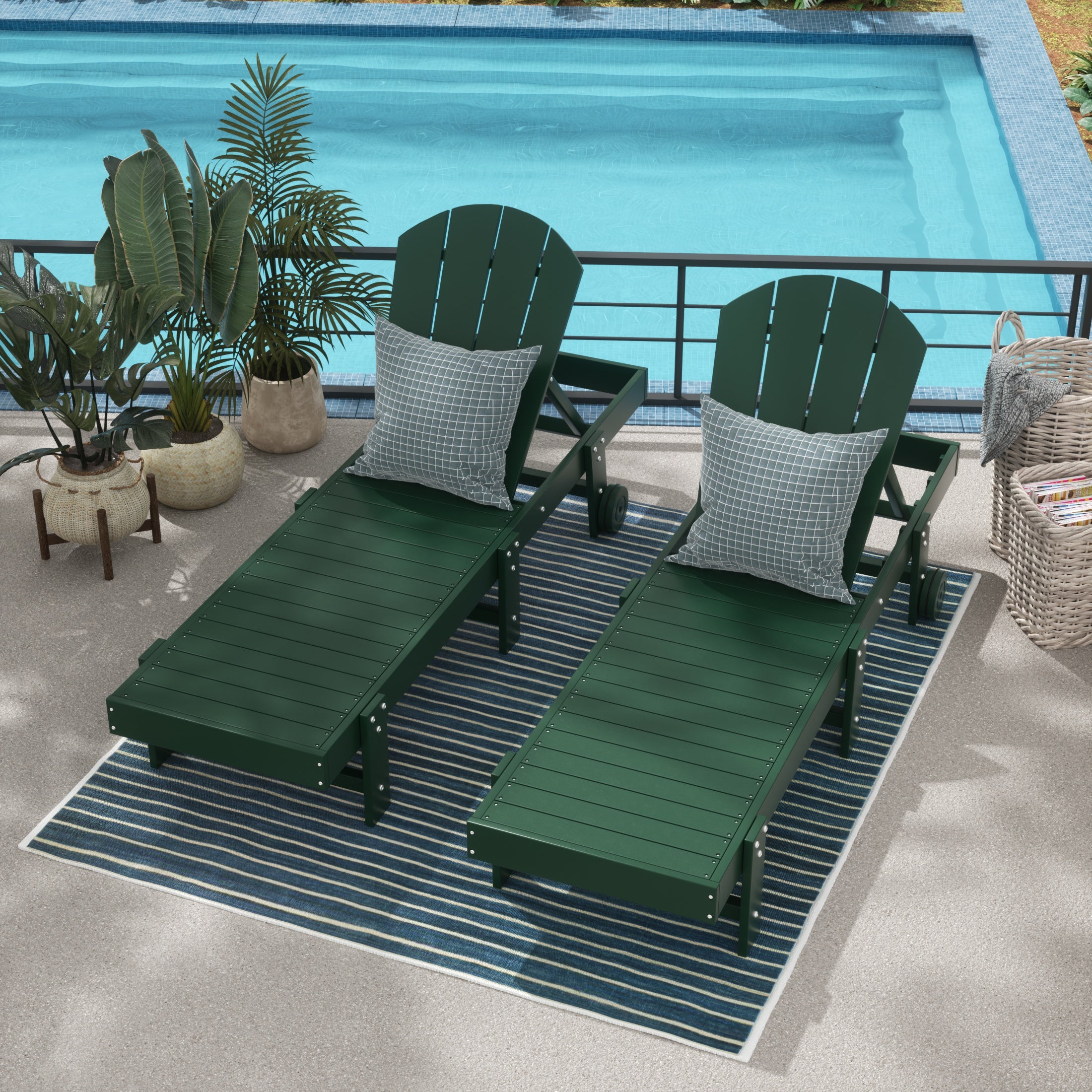 Malibu Adirondack Poly Reclining Chaise Lounge With Wheels (Set Of 2)