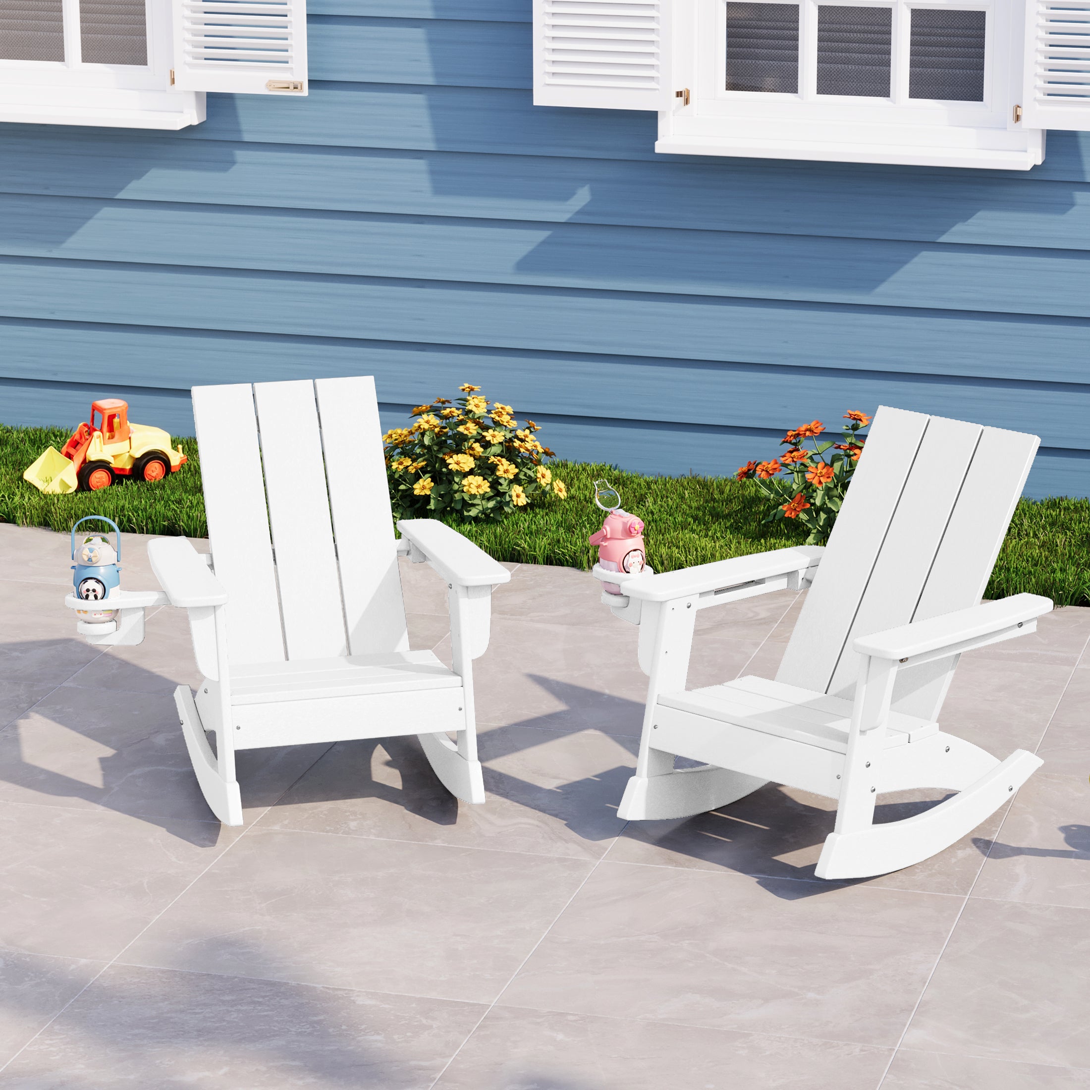 Ashore Outdoor HDPE Plastic Preschool Toddler Modern Adirondack Rocking Chairs (Set of 2)