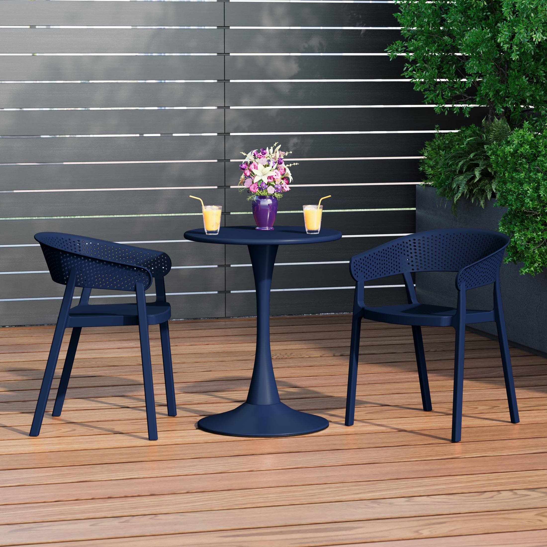 Playa 3-Piece Indoor Outdoor Metal Patio Dining Table Set With Stackable Patio Chairs