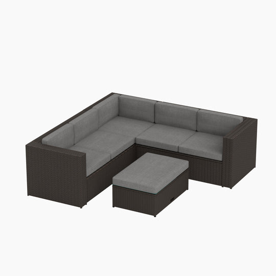 Bronx 6 Seating Outdoor Wicker Rattan Conversation Sofa Set with Storage Ottoman