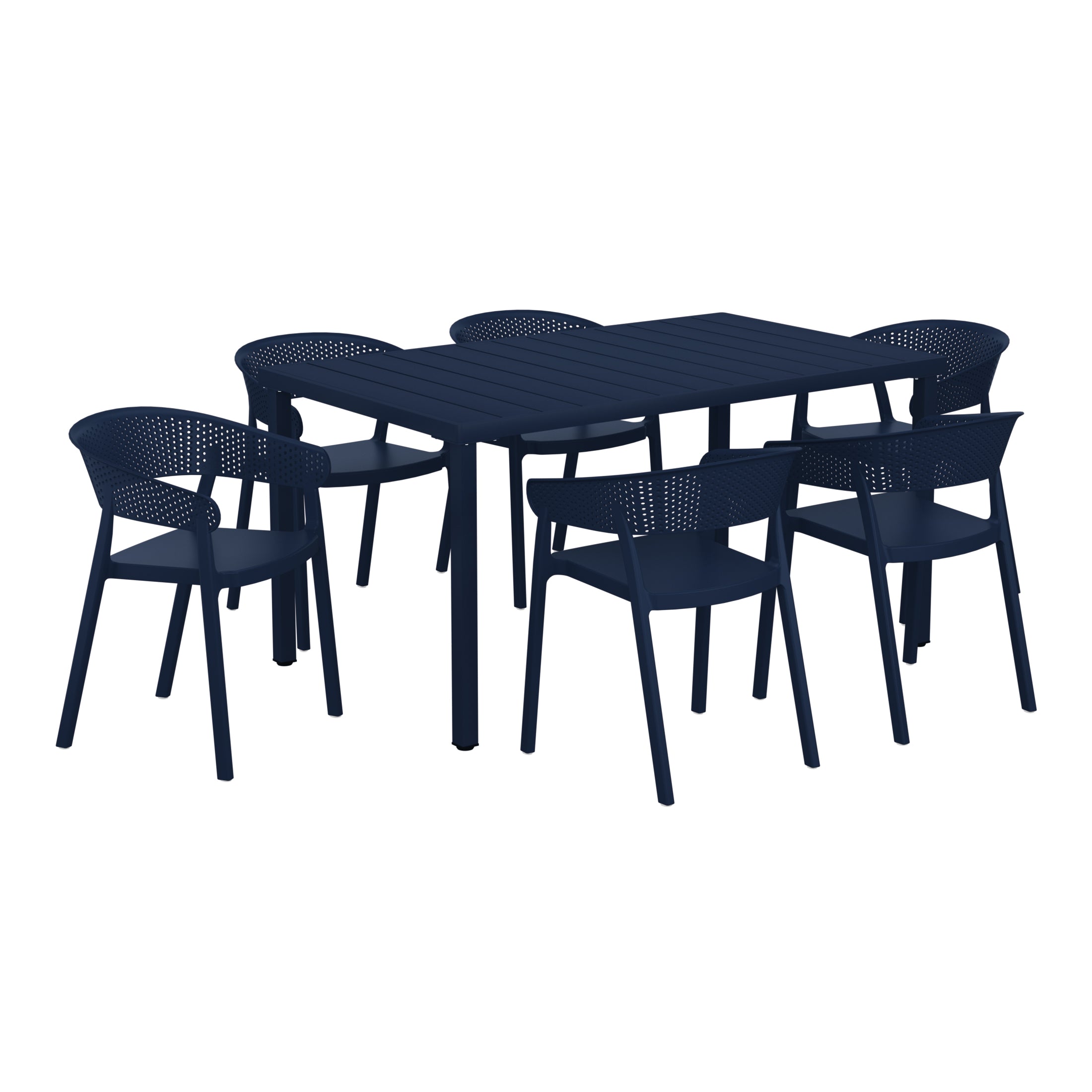 Playa 7-Piece Outdoor Metal Rectangle Patio Dining Table Set With Stackable Patio Dining Chairs