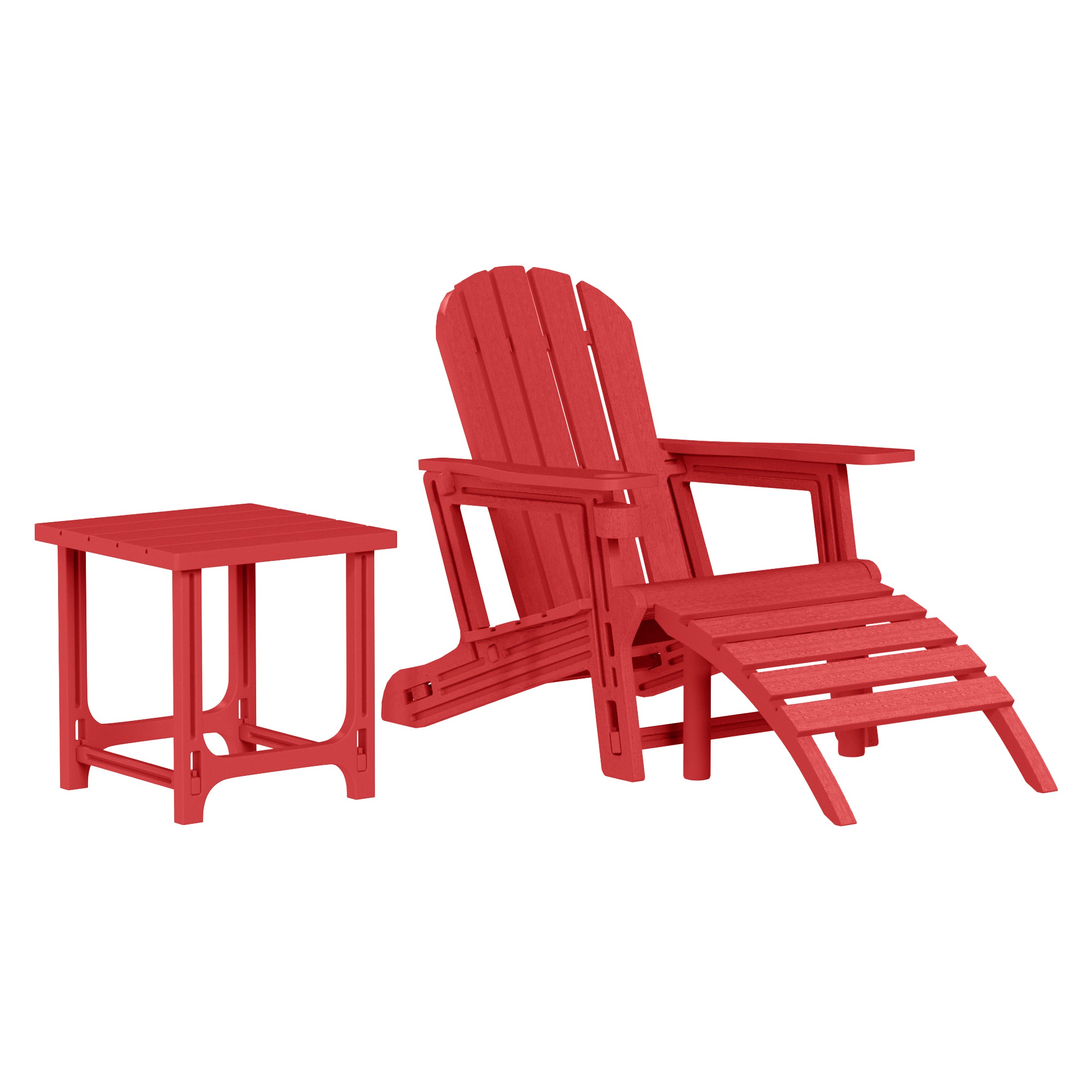 Azura 3-Piece HDPE Outdoor Patio Adirondack Chair with Ottoman and 18" Side Table Set