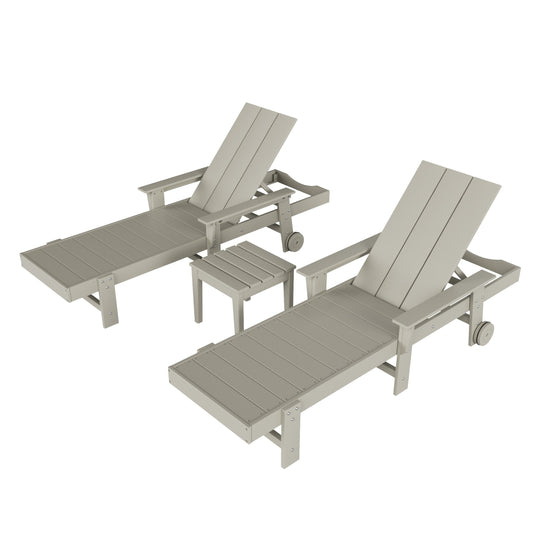 Ashore Modern Poly Reclining Chaise Lounge Set with Side Table