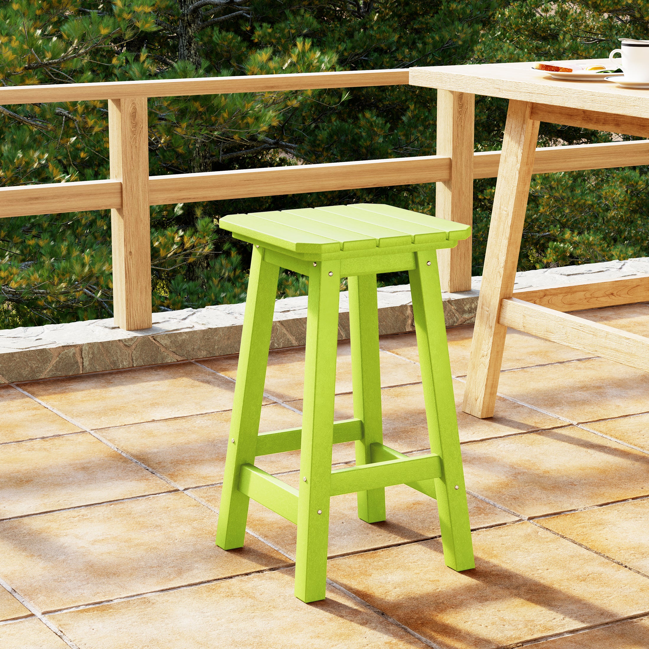 Malibu 24" HDPE Outdoor Patio Counter High Backless Square Bar Stool