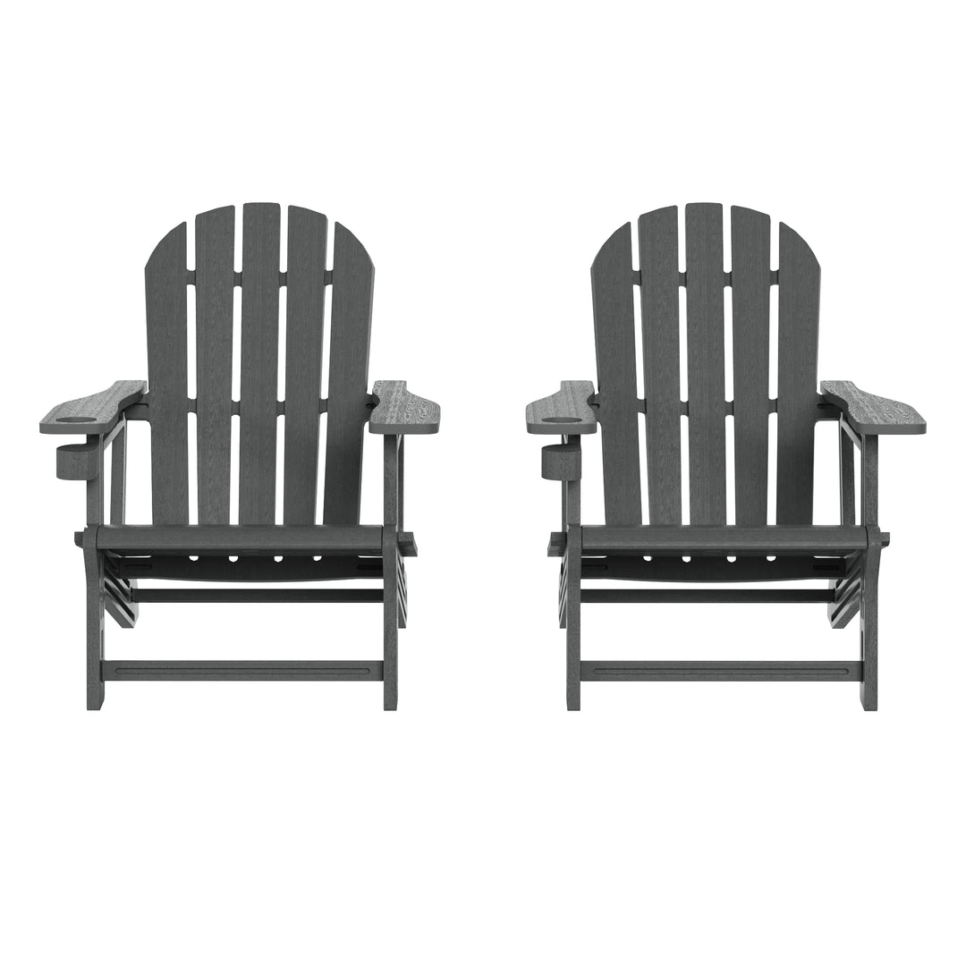 Azura Tool-Free Assembly Outdoor Patio HDPE Plastic Adirondack Chair with Cup Holder (Set of 2)