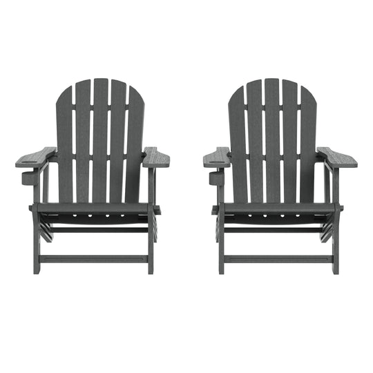 Azura Tool-Free Assembly Outdoor Patio HDPE Plastic Adirondack Chair with Cup Holder (Set of 2)