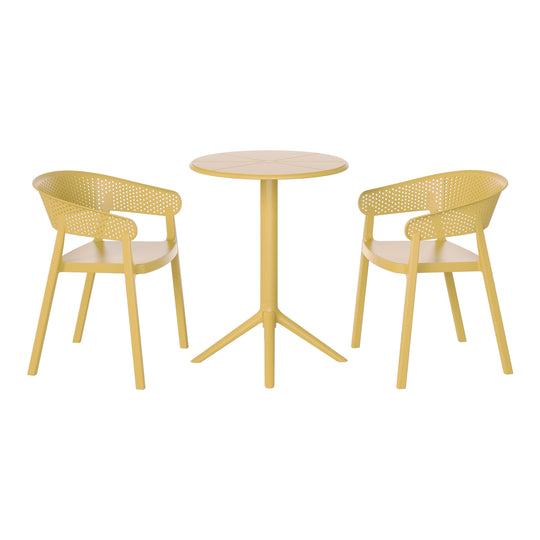 Playa 3-Piece Outdoor Resin Patio Bistro Table Set with Stackable Patio Dining Side Chairs