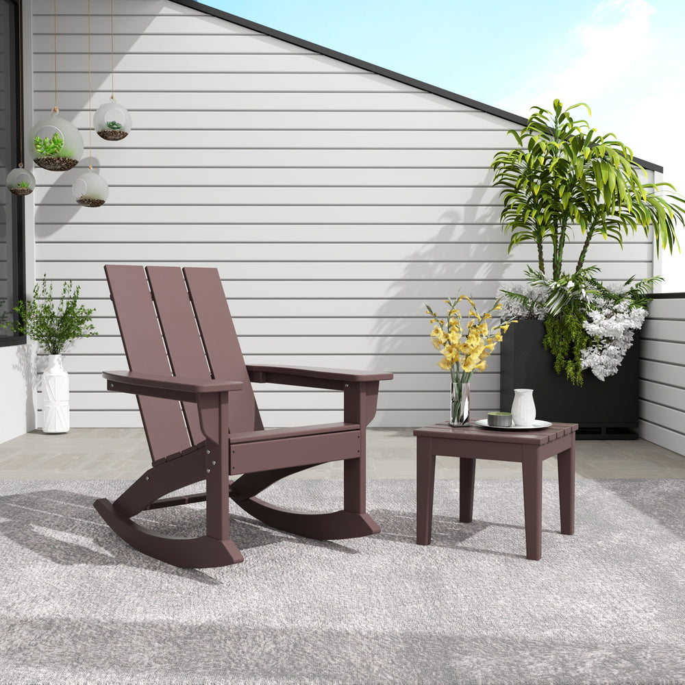 Ashore 2-Pieces Set Modern Plastic Outdoor Rocking Chair with Square Side Table