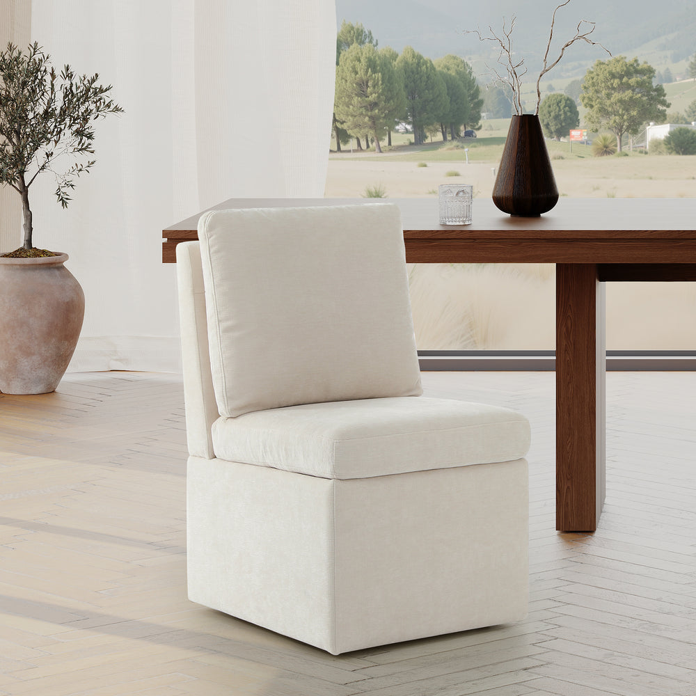 Soho Modern Upholstered Chenille Armless Dining Chairs With Casters