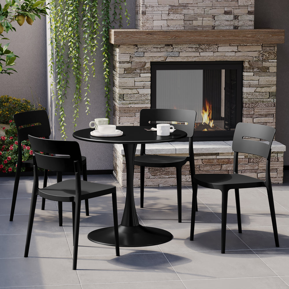 Playa 5-Piece Outdoor Indoor Round Metal Patio Dining Table Set With Stackable Patio Chairs