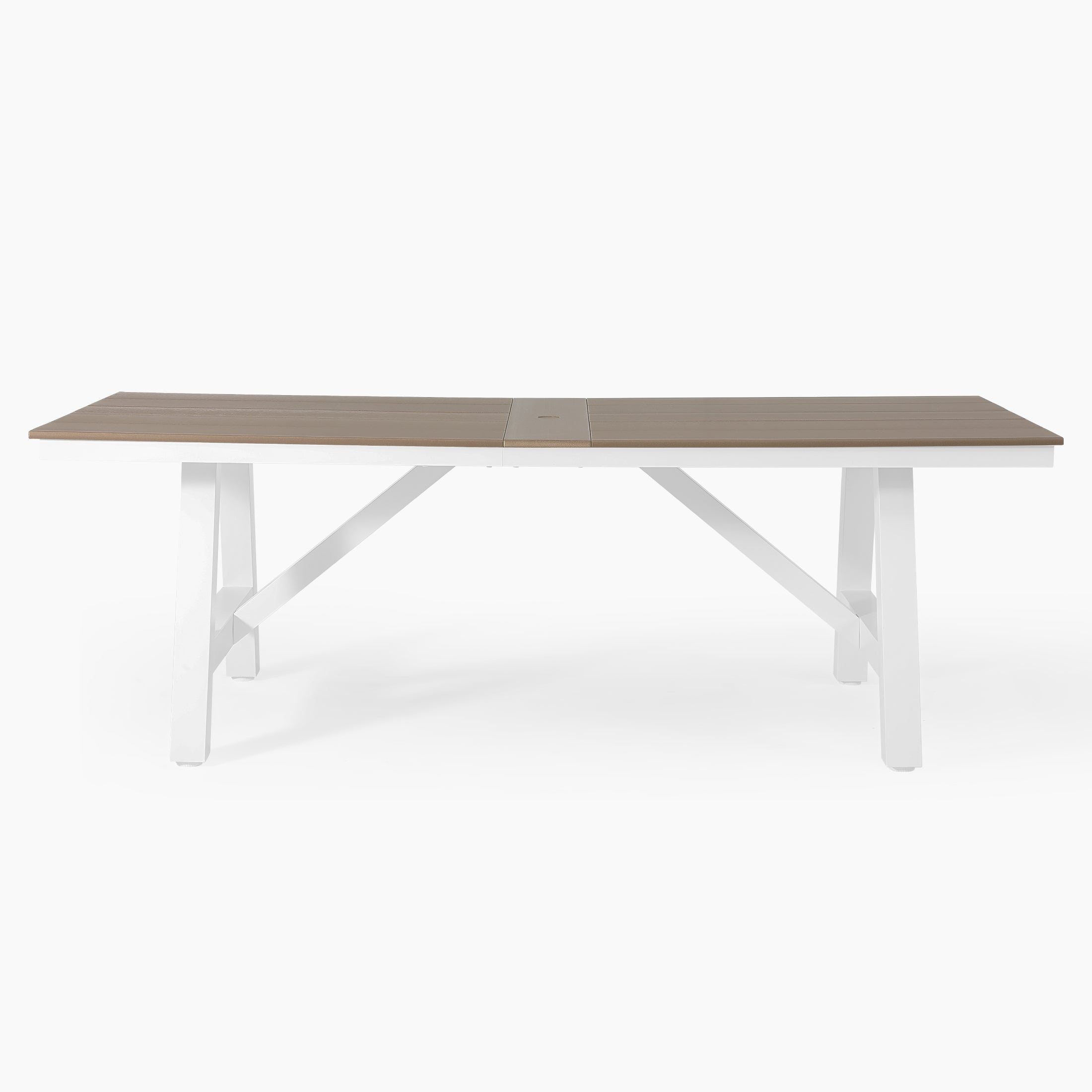 Cape May 90" HDPE Rectangle Outdoor Patio Dining Table With Umbrella Hole and Metal Frame