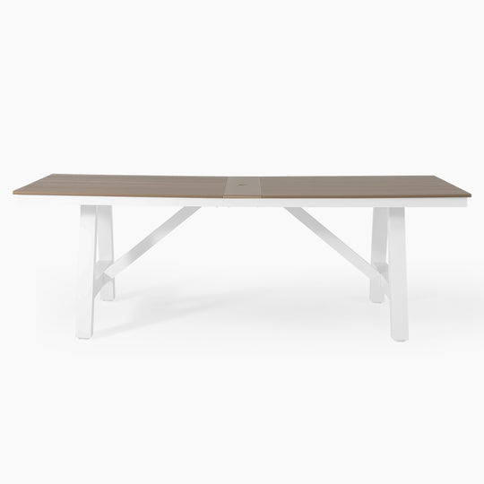 Cape May 90" HDPE Rectangle Outdoor Patio Dining Table With Umbrella Hole and Metal Frame