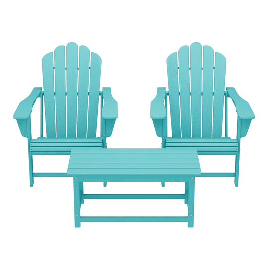 Highland 3-Piece Adirondack Chairs with Cup Holders and Coffee Table Set