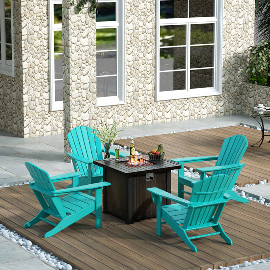 Dylan Outdoor Patio Adirondack Chair With Square Fire Pit Table Sets