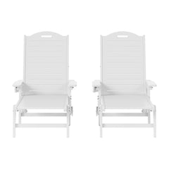 Aruba Outdoor HDPE Patio Chaise Lounges With Wheels & Cup Holder (Set of 2)
