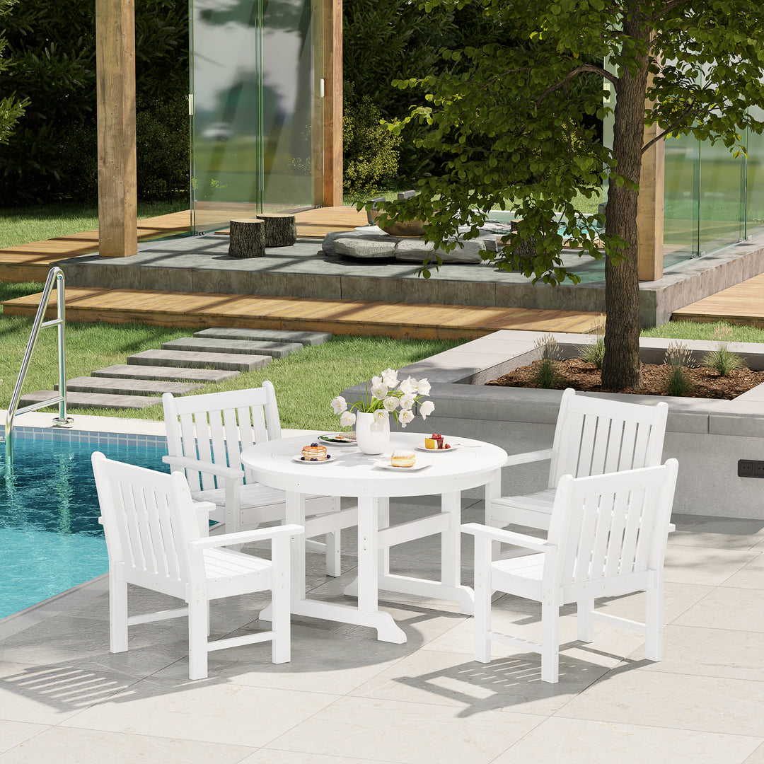 Malibu 5-Piece HDPE Outdoor Patio Chair and Round Table Dining Set