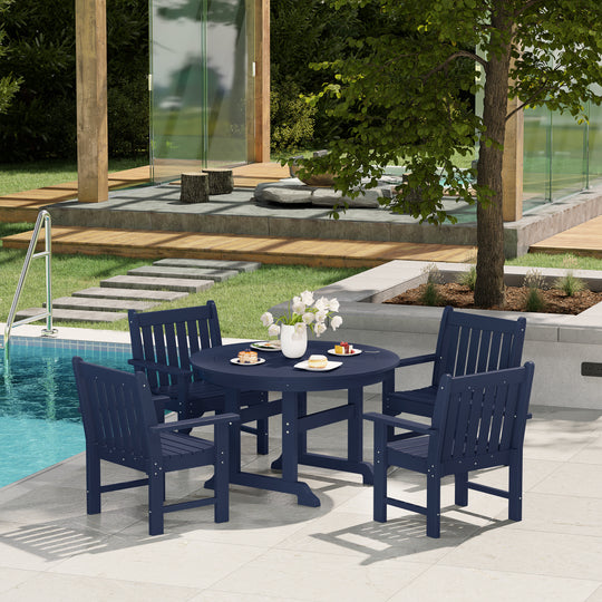 Malibu 5-Piece HDPE Outdoor Patio Chair and Round Table Dining Set