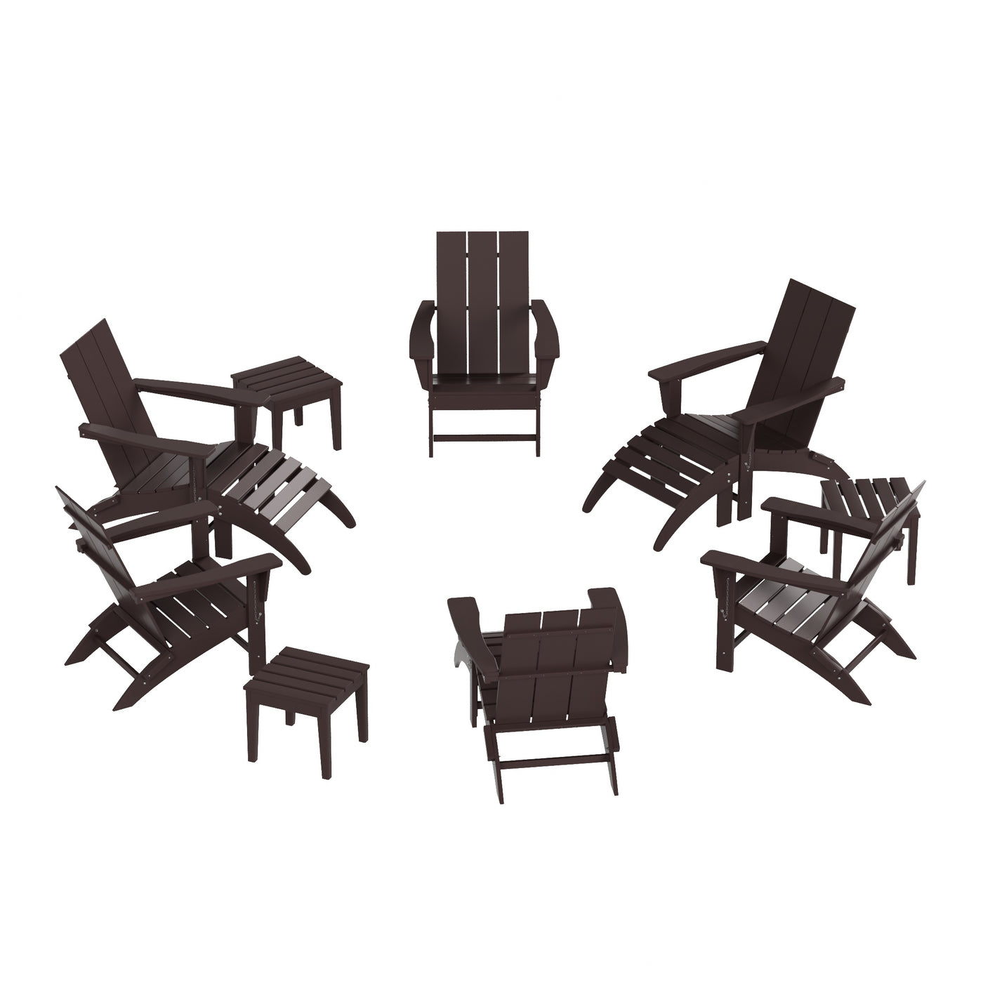 Ashore 12-Piece Modern Poly Folding Adirondack Chair with Ottoman and Side Table