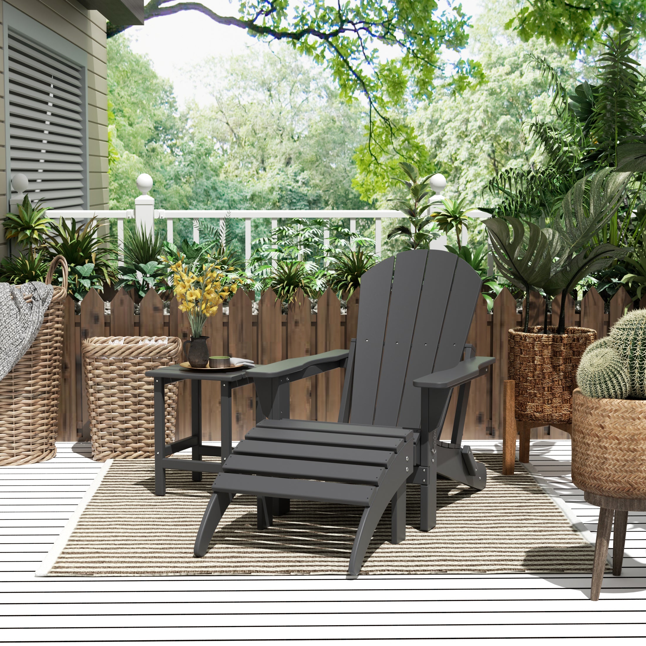 Malibu 3-Piece set classic Adirondack chair with ottoman and a small coffee table (1 seater)