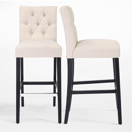 Hayes 29" Linen Fabric Tufted Bar Stool (Set of 2),Black