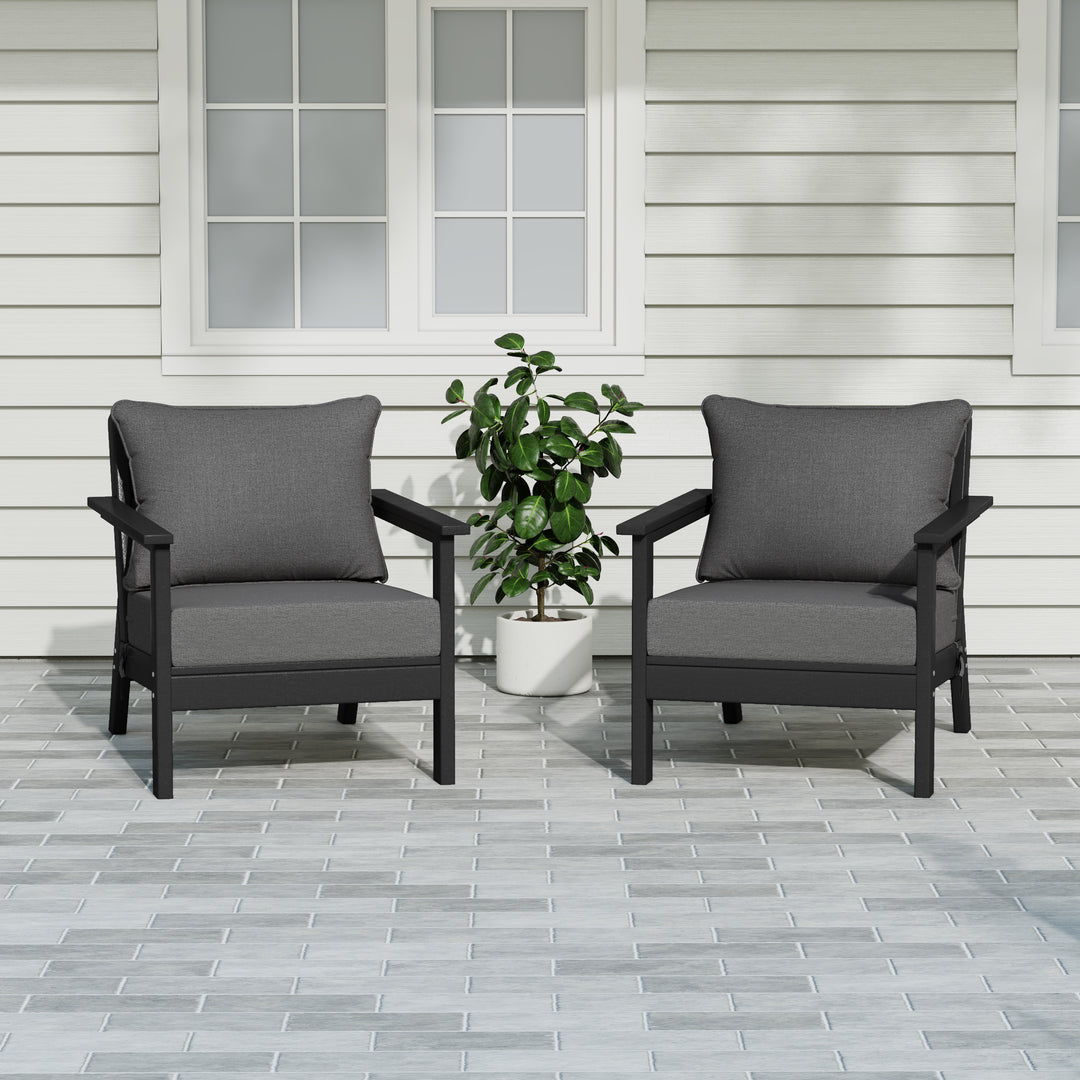 Avalon Outdoor Modern HDPE Patio Club Chairs with Deep Seat Cushions (Set of 2)