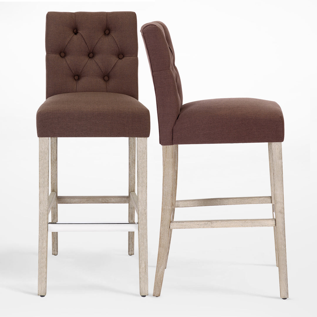 Hayes 29" Linen Fabric Tufted Counter Stool (Set of 2),Antique Gray