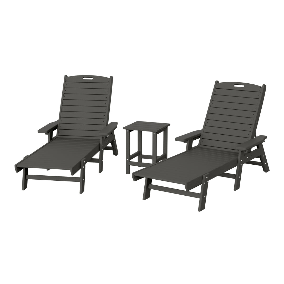 Malibu Poly Reclining Chaise Lounge Set With Table