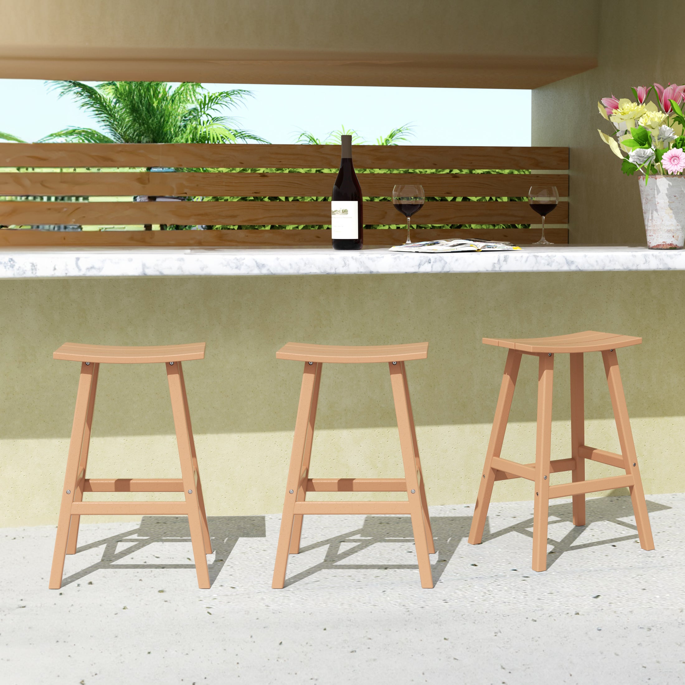 Malibu 29" HDPE Outdoor Patio Bar Height Bar Stools (Set of 3)
