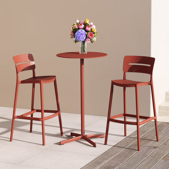Playa Stackable Polypropylene Resin Plastic Outdoor Patio Bar Stools (Set of 2)