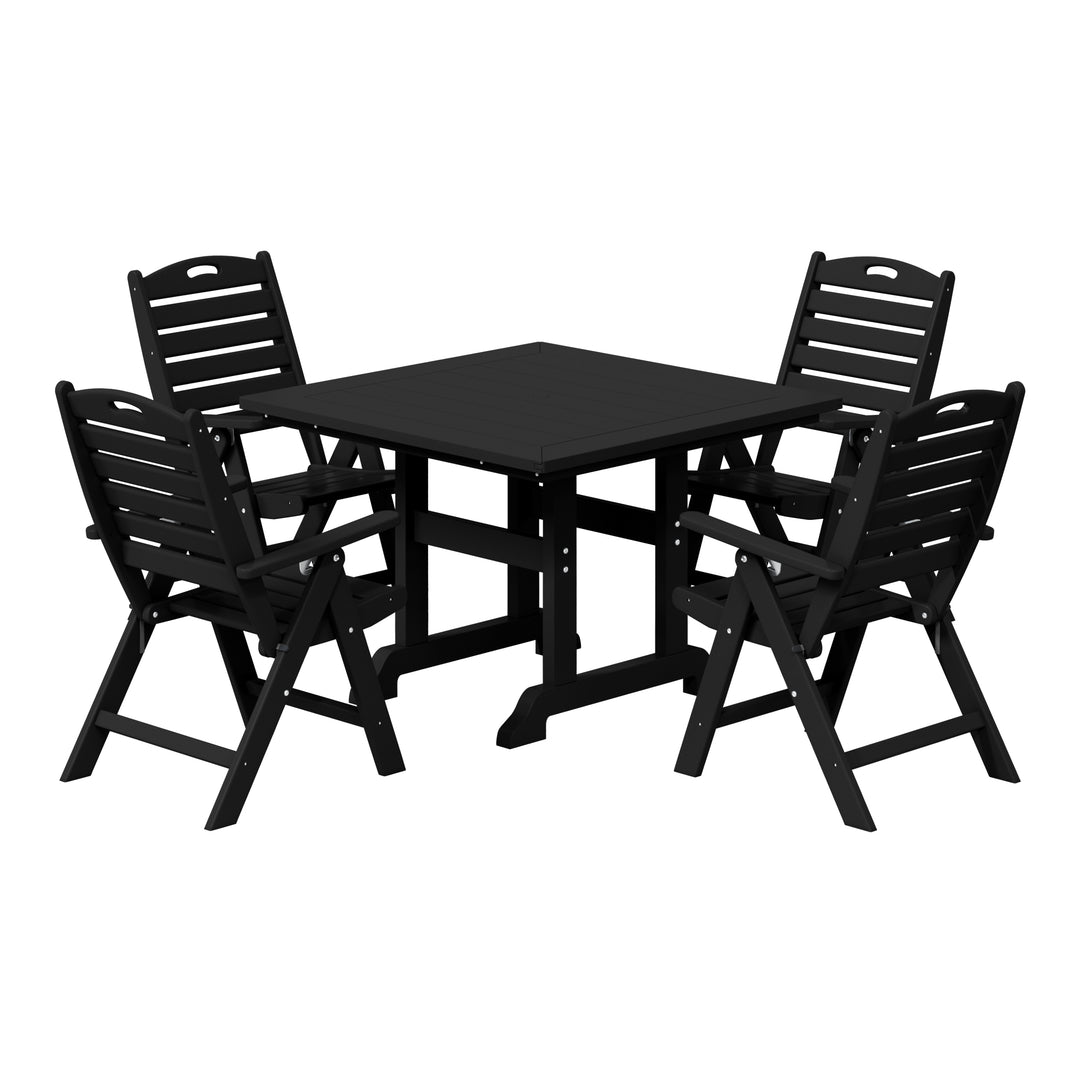 Malibu 5-Piece HDPE Square Patio Dining Table Set with Foldable Chairs