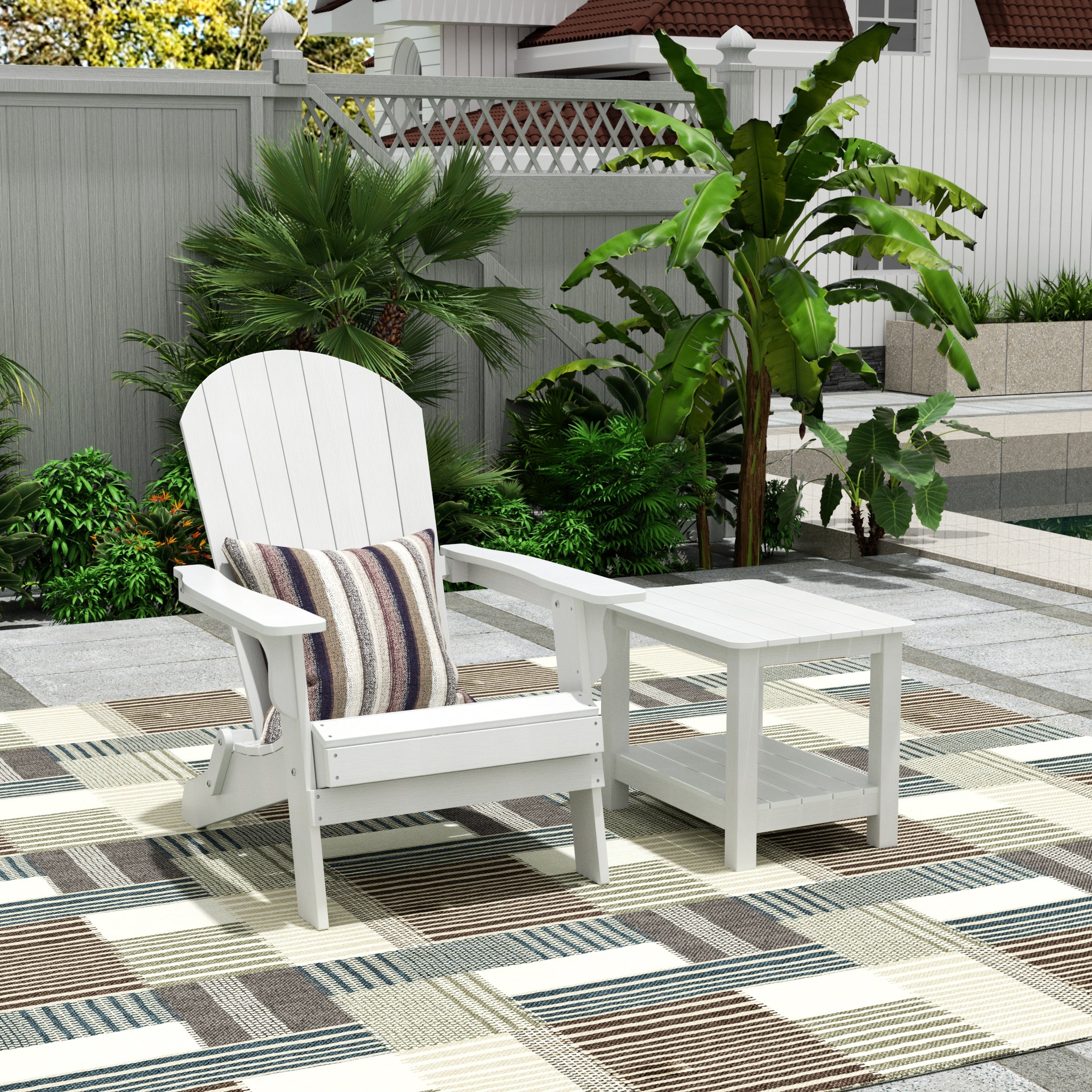 Tuscany HIPS Outdoor Folding Adirondack Seashell Chair With Side Table