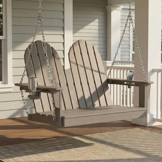 St. Augustine 4ft Outdoor HDPE Poly Farmhouse Hanging Porch Swing With Cup Holders