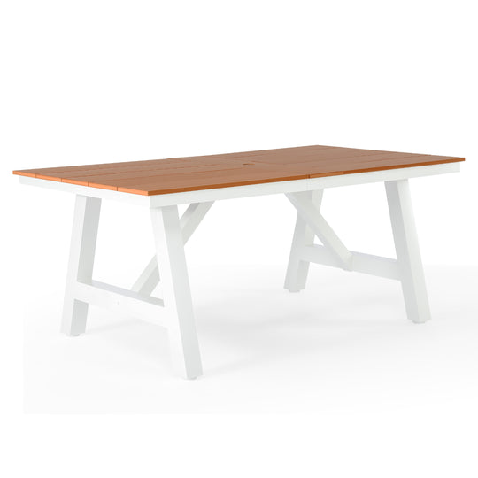 Cape May 72" HDPE Rectangle Outdoor Patio Dining Table With Umbrella Hole and Metal Frame