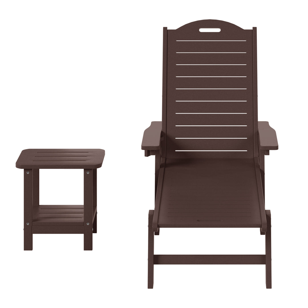 Aruba 2-Piece Outdoor Patio Chaise Lounge Chair with Wheels & Cup Holder with Patio Side Table