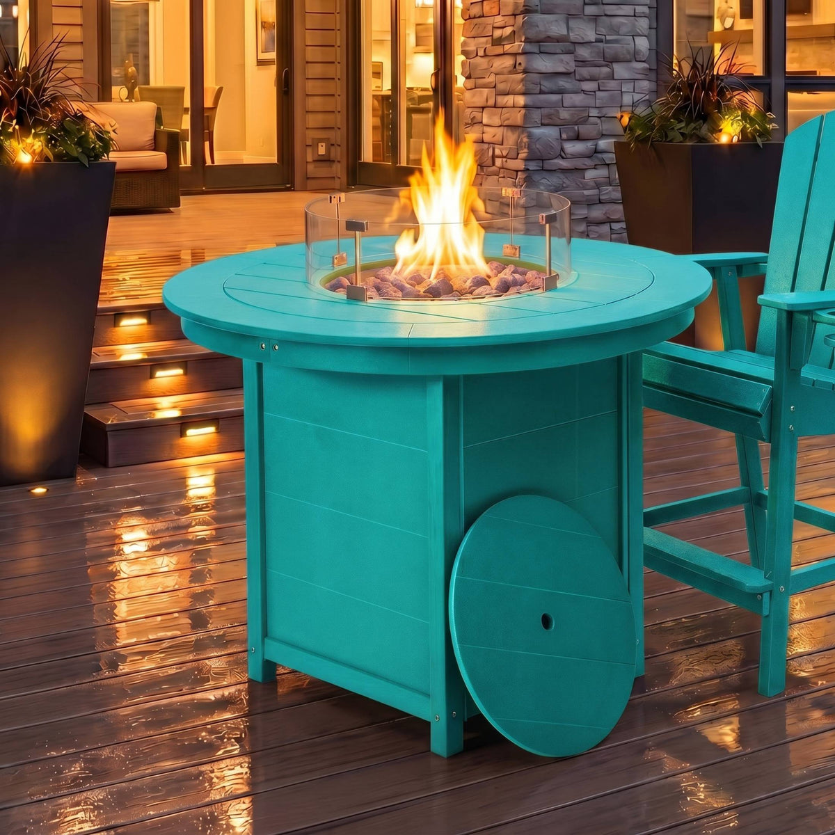 Helios 47" Modern Outdoor Patio Propane Round Counter Height Fire Pit Table