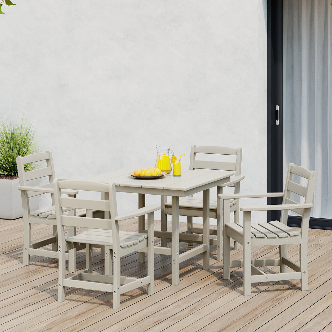 Ashore 5-Piece HDPE Outdoor Square Patio Dining Table Set with Armchairs