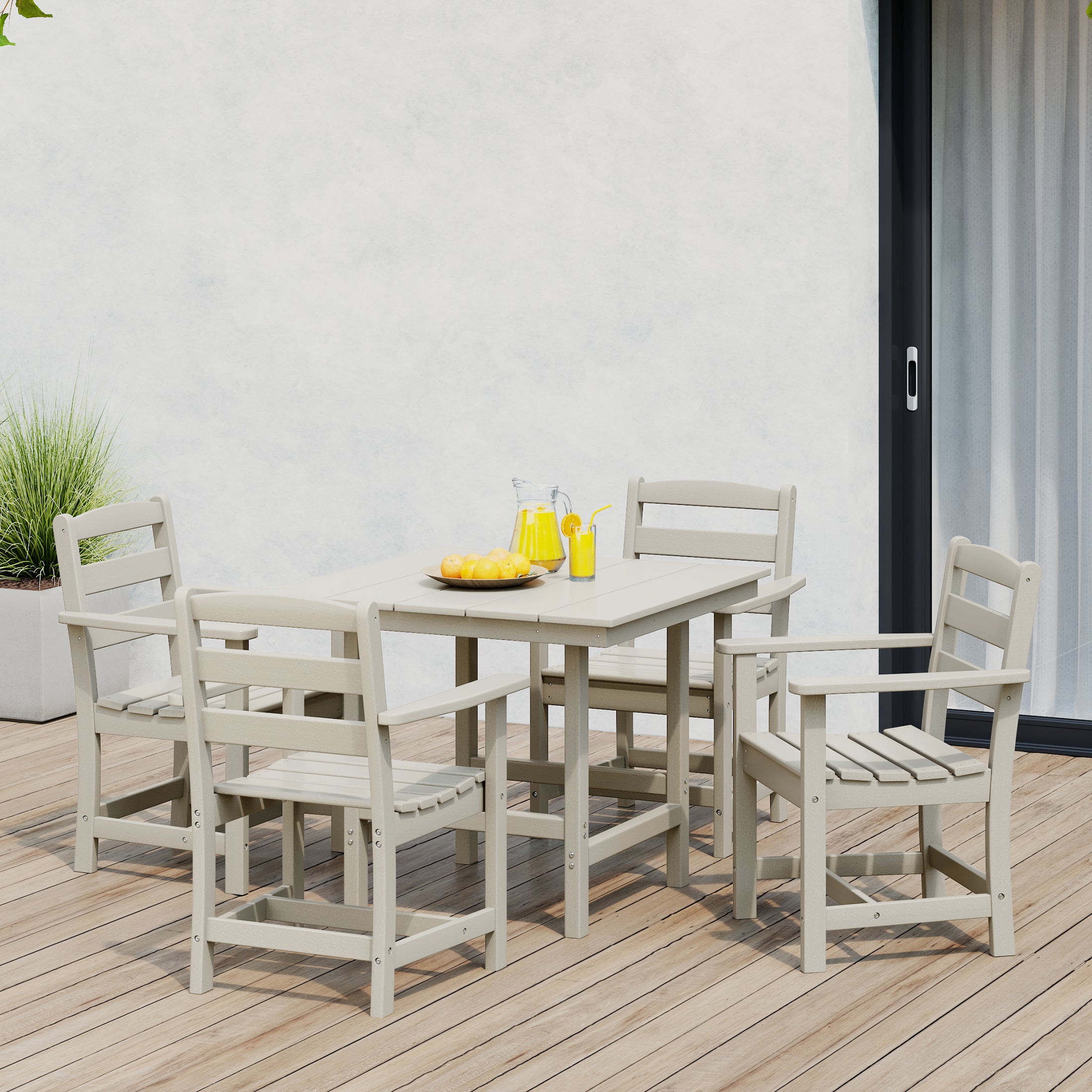 Ashore 5-Piece HDPE Outdoor Square Patio Dining Table Set with Armchairs
