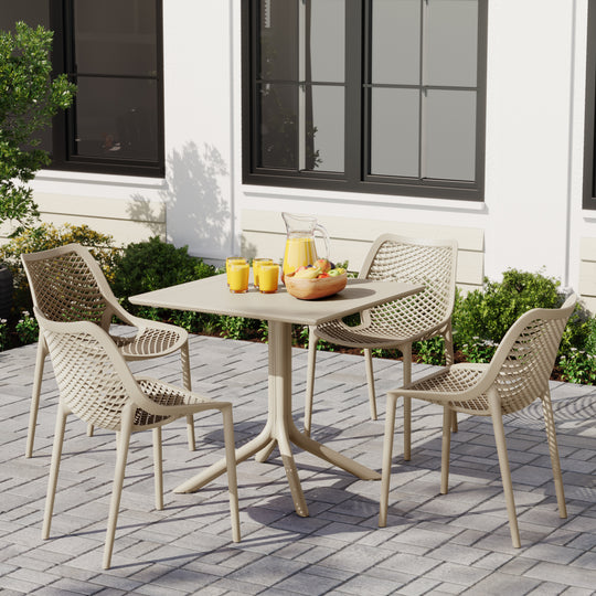 Playa 5-Piece Resin Square Patio Dining Table Set with Stackable Patio Dining Chairs