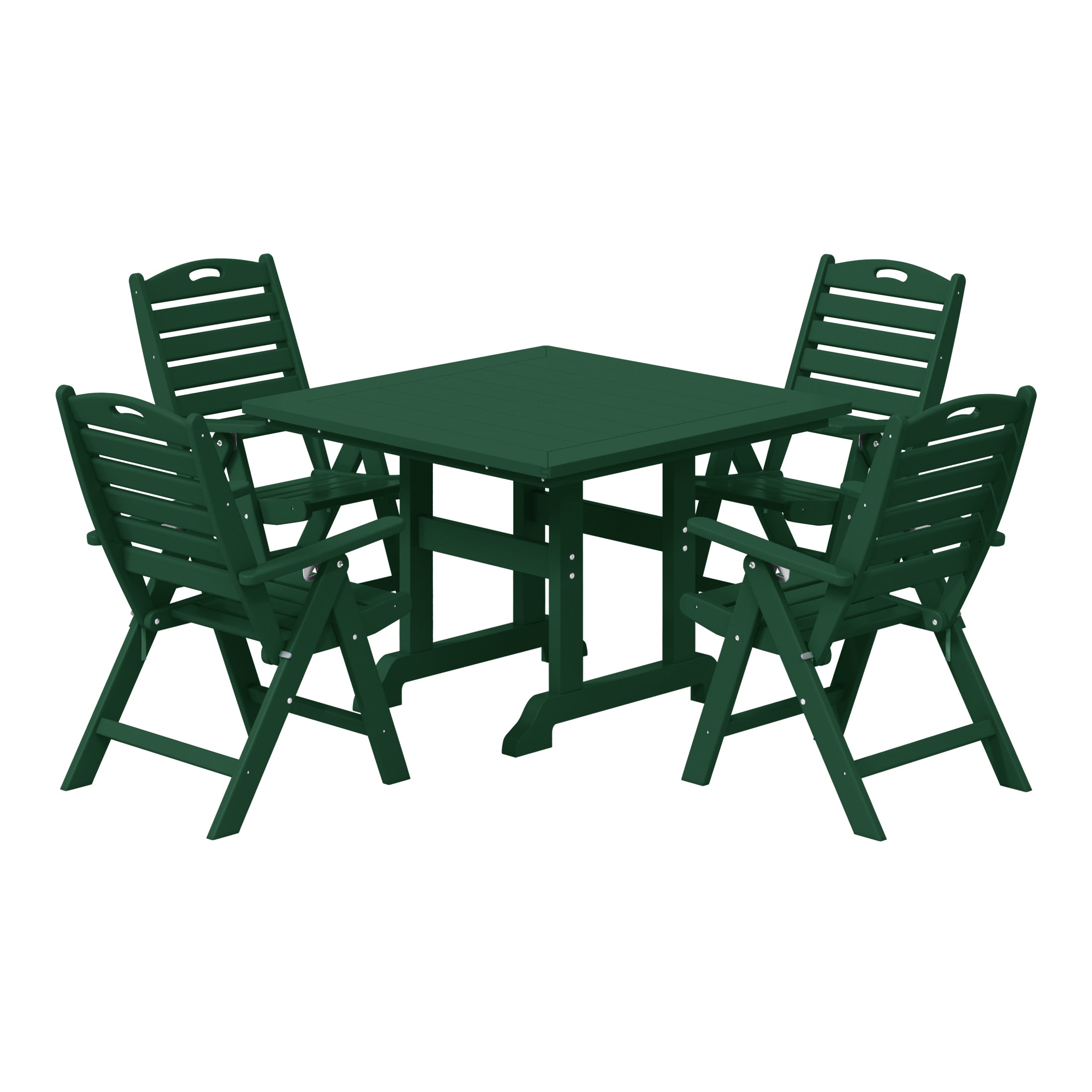 Malibu 5-Piece HDPE Square Patio Dining Table Set with Foldable Chairs