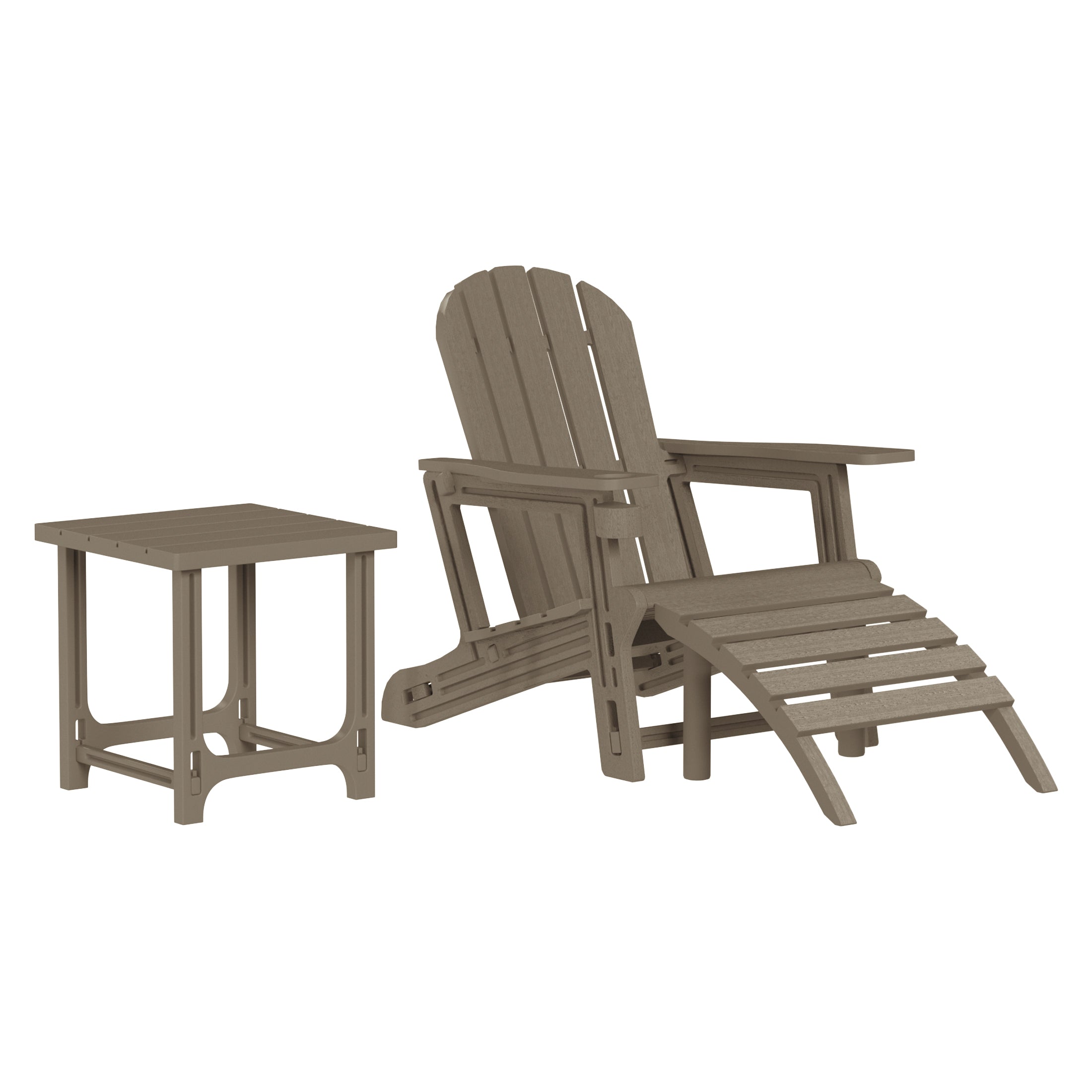 Azura 3-Piece HDPE Outdoor Patio Adirondack Chair with Ottoman and 18" Side Table Set