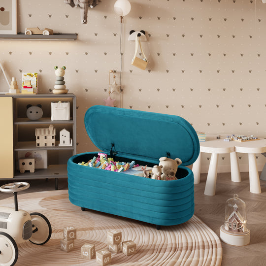 Phoebe 42" Wide Mid-Century Modern Upholstered Velvet Tufted Oval Storage Ottoman Bench