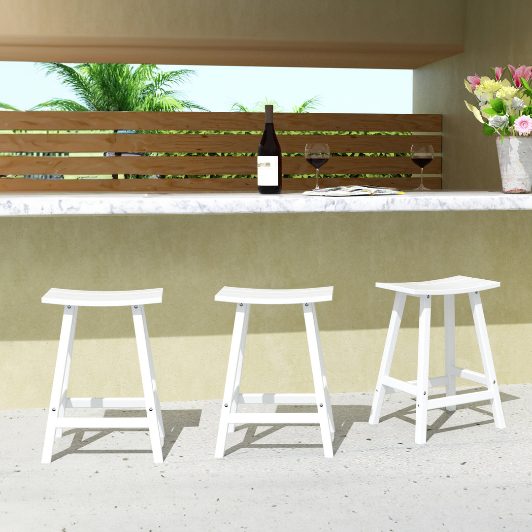 Malibu 24" HDPE Outdoor Patio Counter Height Bar Stools (Set of 3)