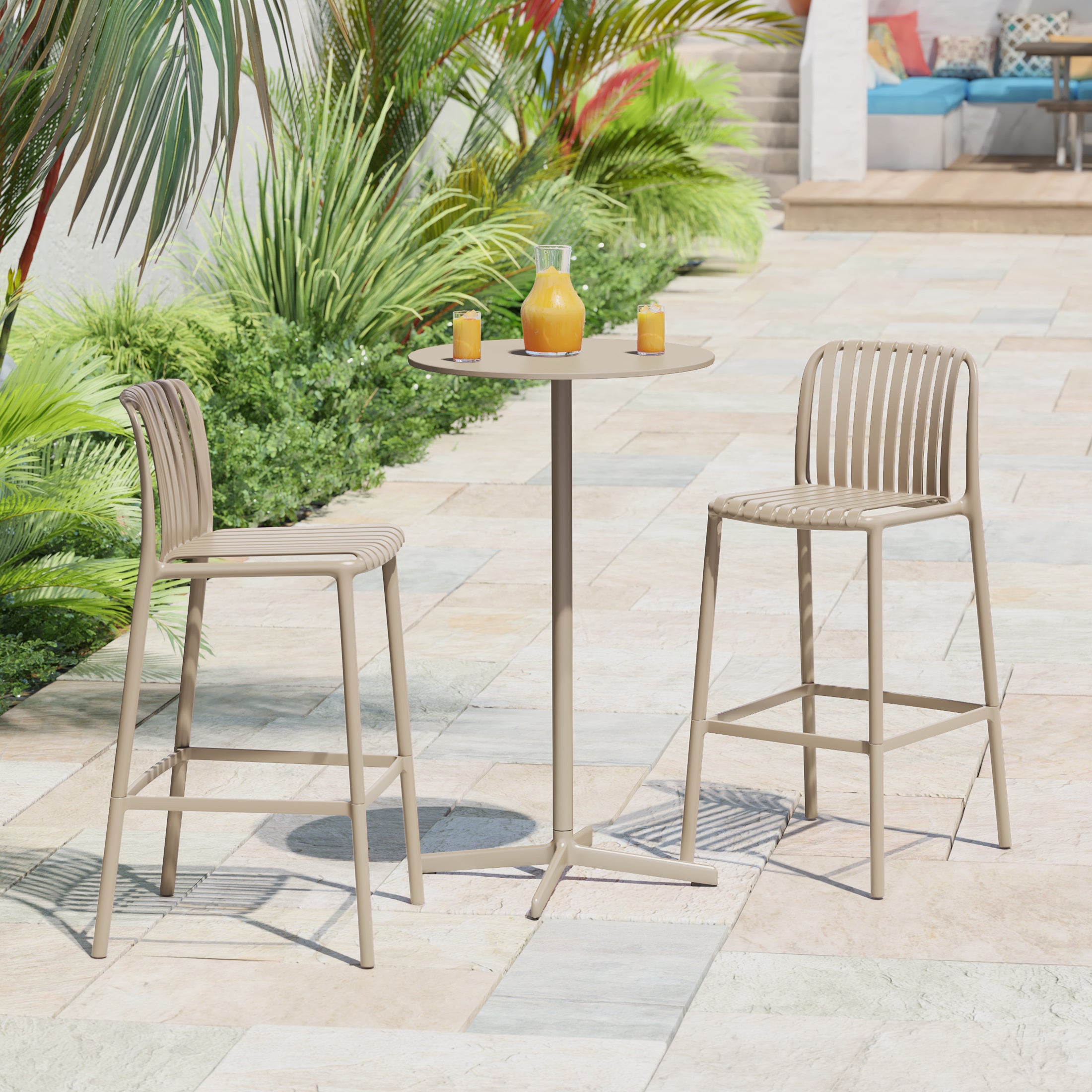 Playa 29.5" Outdoor Modern Polypropylene Plastic Patio Bar Height Stools (Set of 2)