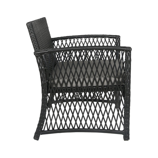 Melvi 3-Piece Outdoor Patio Wicker Conversation Set, Black