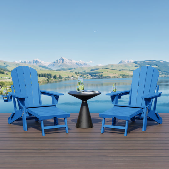Malibu Folding Adjustable Adirondack Chair with Retractable Ottoman and Cup Holder (Set of 2)