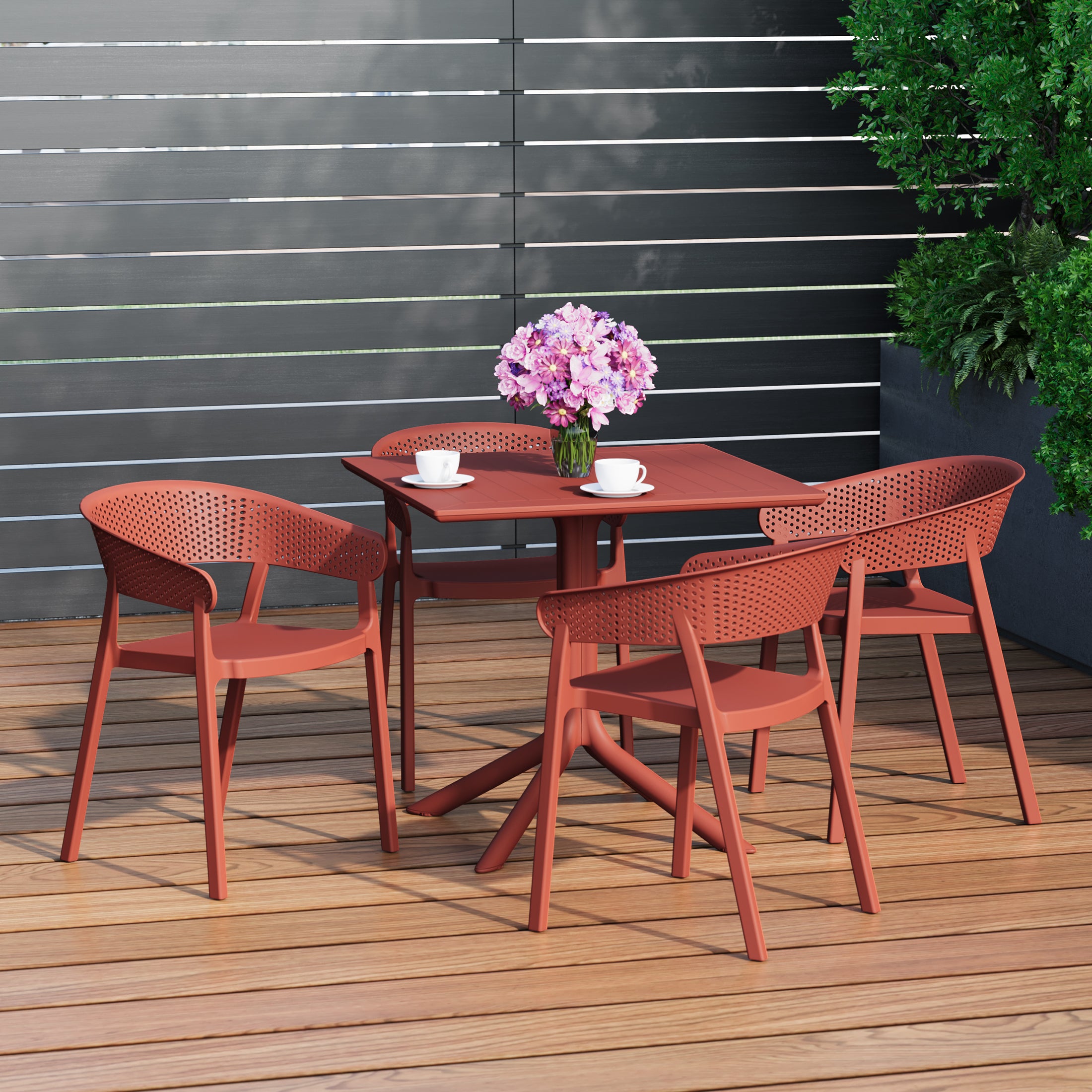 Playa 5-Piece Outdoor Resin Square Patio Dining Table Set with Stackable Patio Dining Chairs